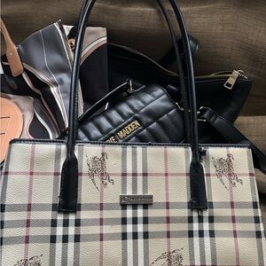 Burberry Checkered Tote Bag - Black, Cream, and Pink